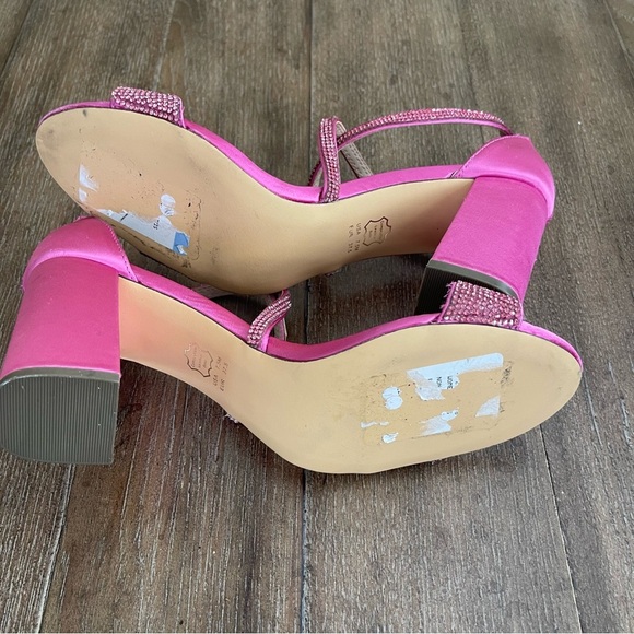 NINA Shoes Henesi Rhinestone Open Toe Hot Pink Heels Satin SZ 7.5 - Picture 12 of 13